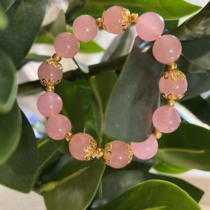 Pink Quartz Nautural Stone(10mm.) bead Bracelet. Elastic band.Unisex’s